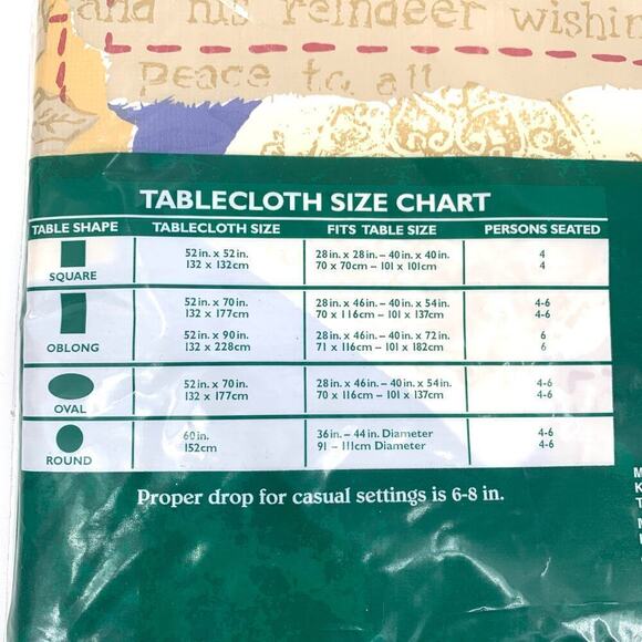 VTG NOS Trim A Home Christmas Vinyl Flannel Backed Table Cover Oval 52”x70” - Picture 3 of 7